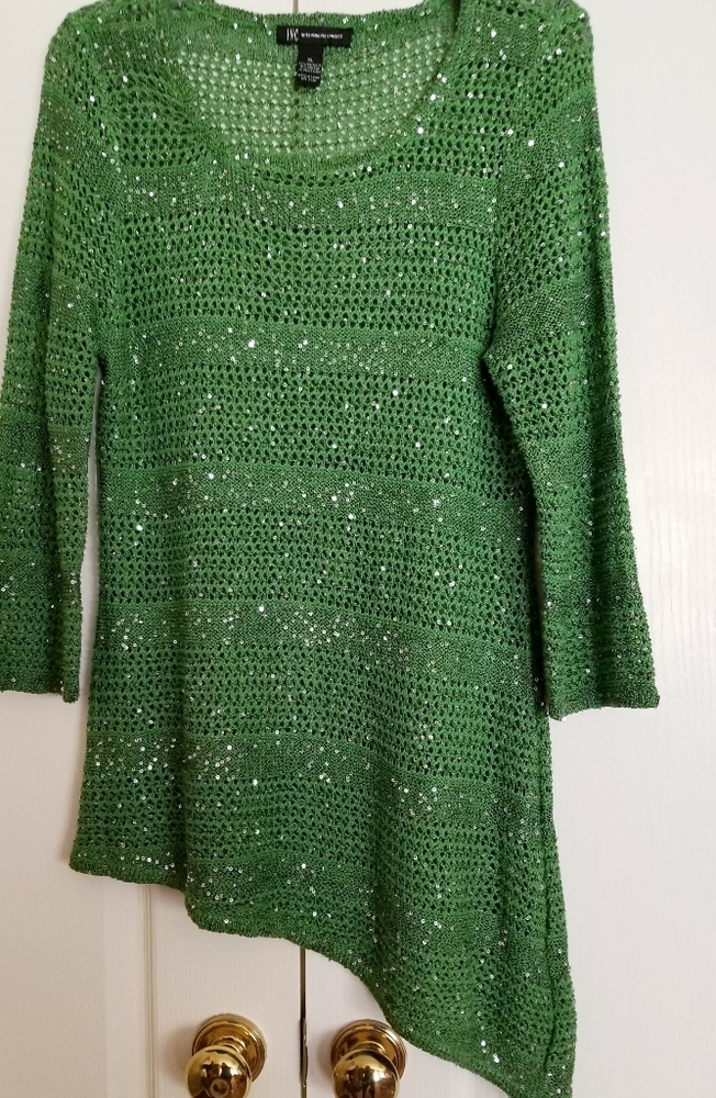 INC Sequined Green A Symmetrical Sweater